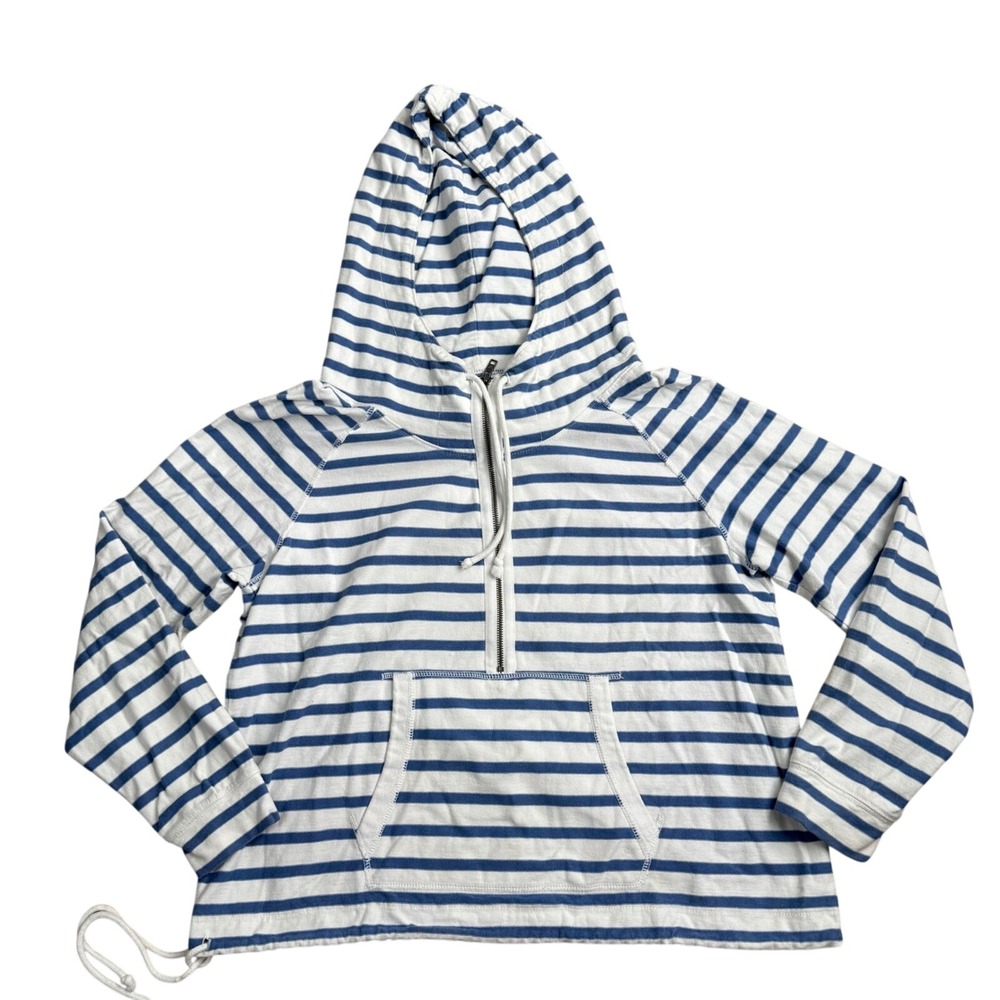 American Eagle Quarter Zip Blue Striped Hoodie‎ Women XL Coastal Nautical